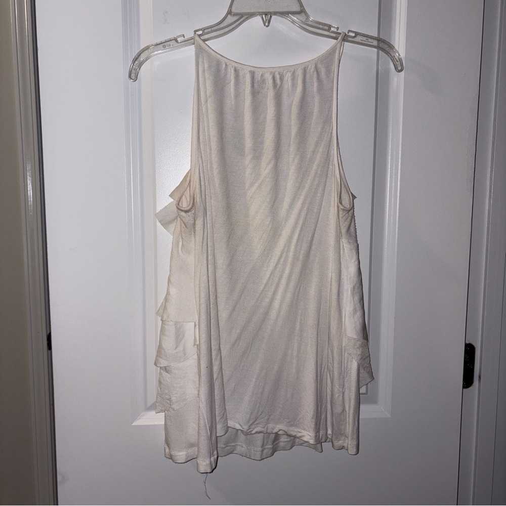 LOFT Cream Ruffle Tank Top Size: M - Picture 5 of 5
